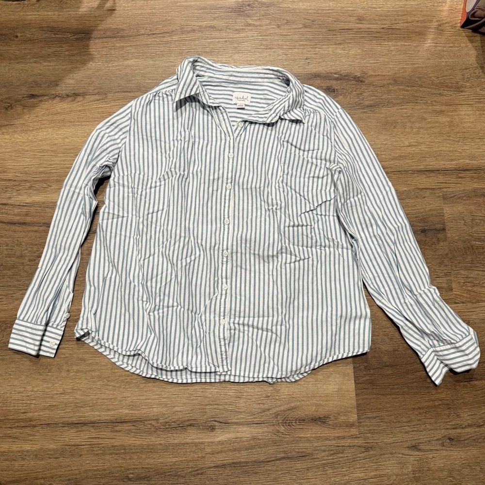 Isabel Blue and White Maternity Button Down Shirt